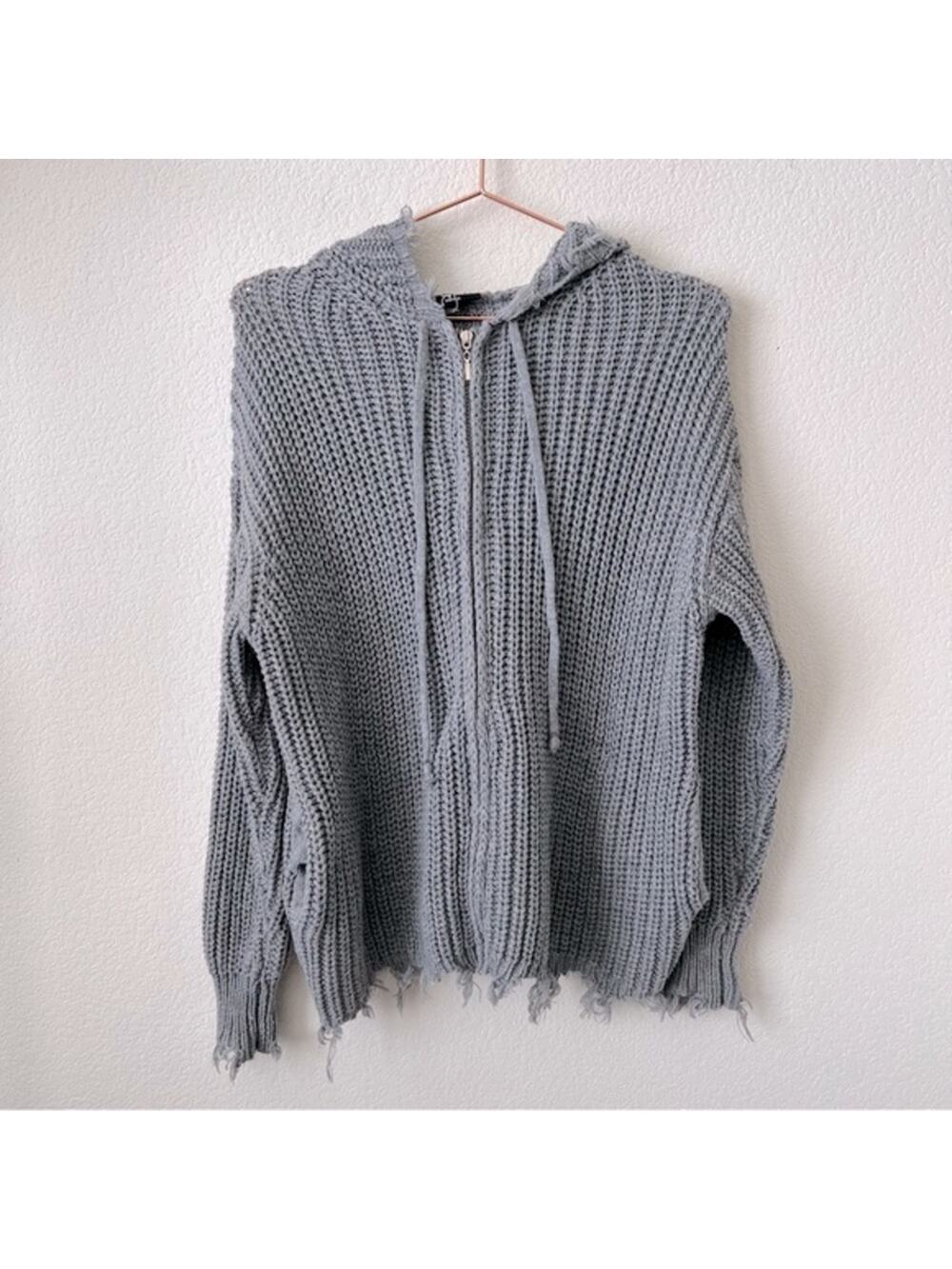 VICI gray chunky knit full zip hoodie sweater cardigan